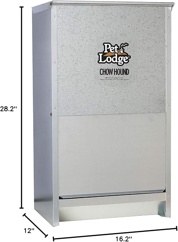 Little Giant Pet Lodge 50 Pound Capacity Indoor and Outdoor Dry Food Automatic Heavy Gauge Steel Chow Hound Dog Feeder (2 Pack)