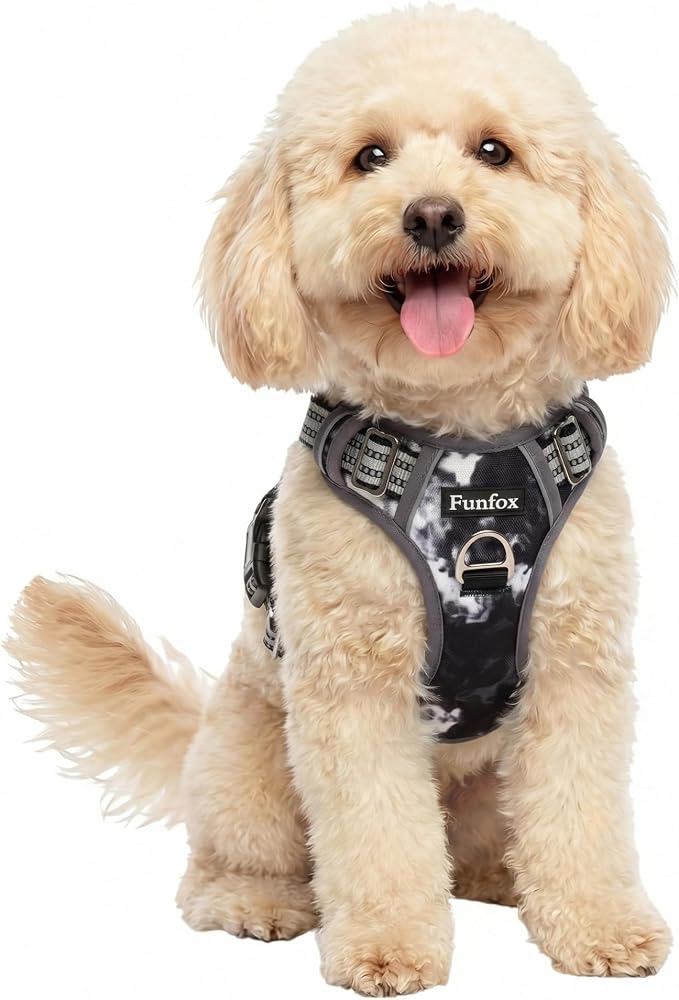 Dog Harness No Pull, Adjustable Pet Vest Harness, Super Soft Material with Vertical Handle Easy Control, Reflective Night Walking, 2 Leash Clips for Small Sized Dogs, Misty Gray, S