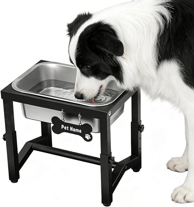 1.2 Gallon Elevated Large Dog Water Bowl, 4 Adjustable Height 7.8'',9.2'',10.6'',12''Raised Stainless Steel Bowl Stand for Small/Medium/Large Breed, Metal Dog Feeding Station for Relief Joint Pressure