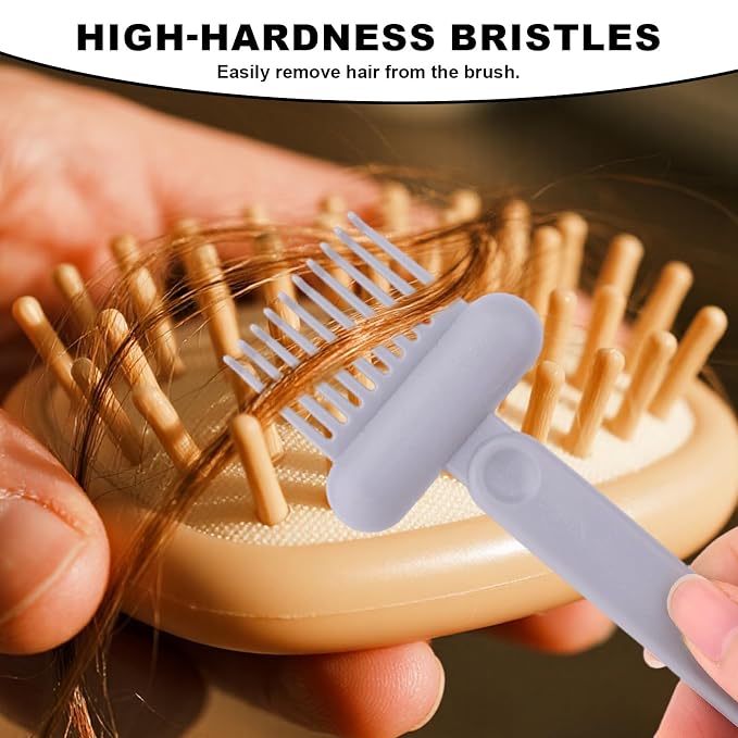 2-in-1 Comb Cleaner with Pick and Bristles, Portable Hair Brush Cleaner Tool Hairbrush Cleaning with Ergonomic Handle for Home Salon Travel Use Hairstylist Essentials (Gray)