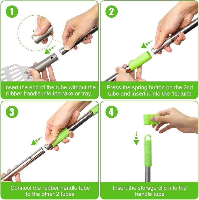 Non-Breakable Pooper Scooper, Dog Pooper Scooper Tray & Rake Set with Adjustable Stainless Steel Long Handle for Large Medium Small Dogs (Green)