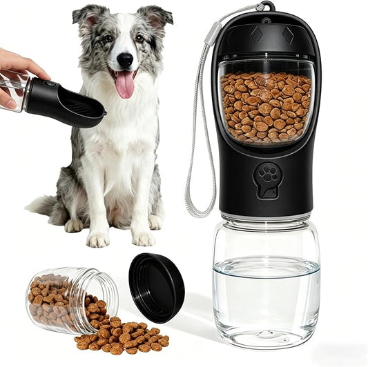 Dog Water Bottle, Portable Water Bottle with Food Container for Dogs Cat Pet Hiking Walking Travel Camping, Leak-Proof Dog Water Bowl Dispenser with Feeder Function Puppy Essentials
