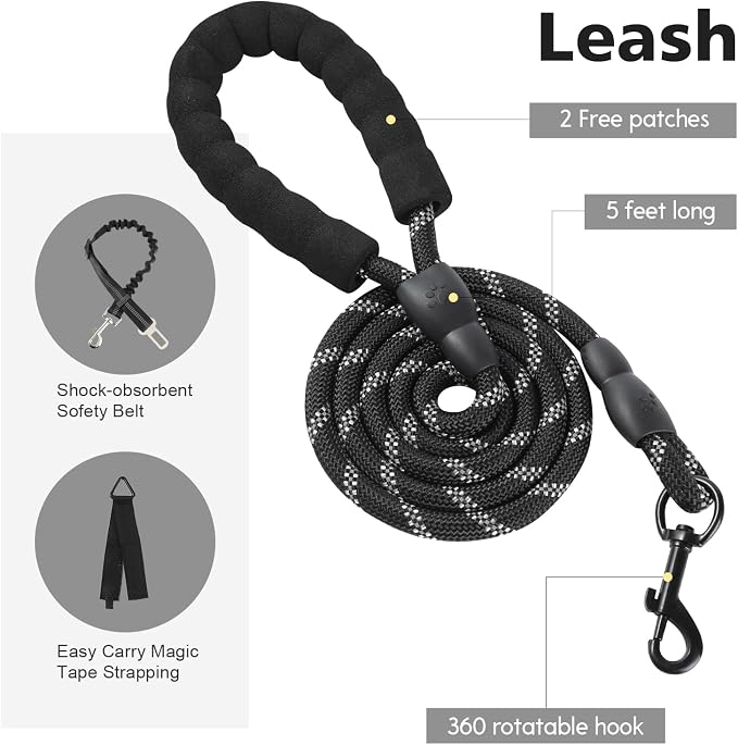 No Pull Tactical Dog Harness for Large Dogs, Service Dog Vest, L, Black | Tactical Dog Vest Harness and Leash Set, Adjustable Military Service Dog Harness with Handle for Medium Large Dogs