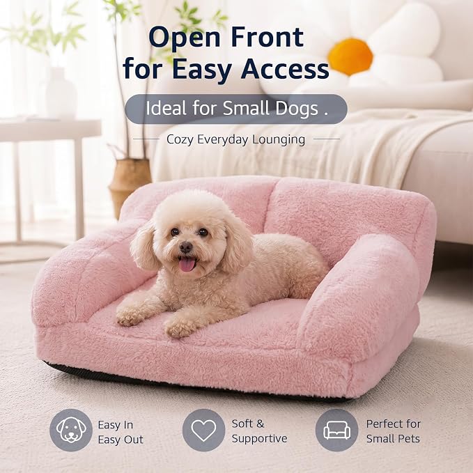 Pink Cat Couch Bed, Washable Plush Sofa for Cats and Small Dogs Pink(18.9 x 14.6 x 9.1 in)