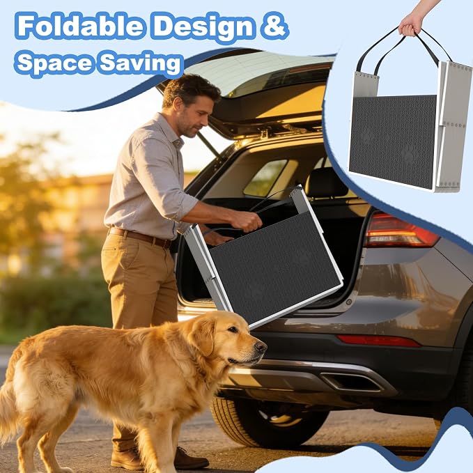 Dog Steps for Car & SUV – 6-Step Foldable Pet Stairs for Large Dogs, Non-Slip Heavy-Duty Plastic Dog Stairs, Lightweight & Portable Vehicle Access, Great Alternative to Dog Ramp for Truck
