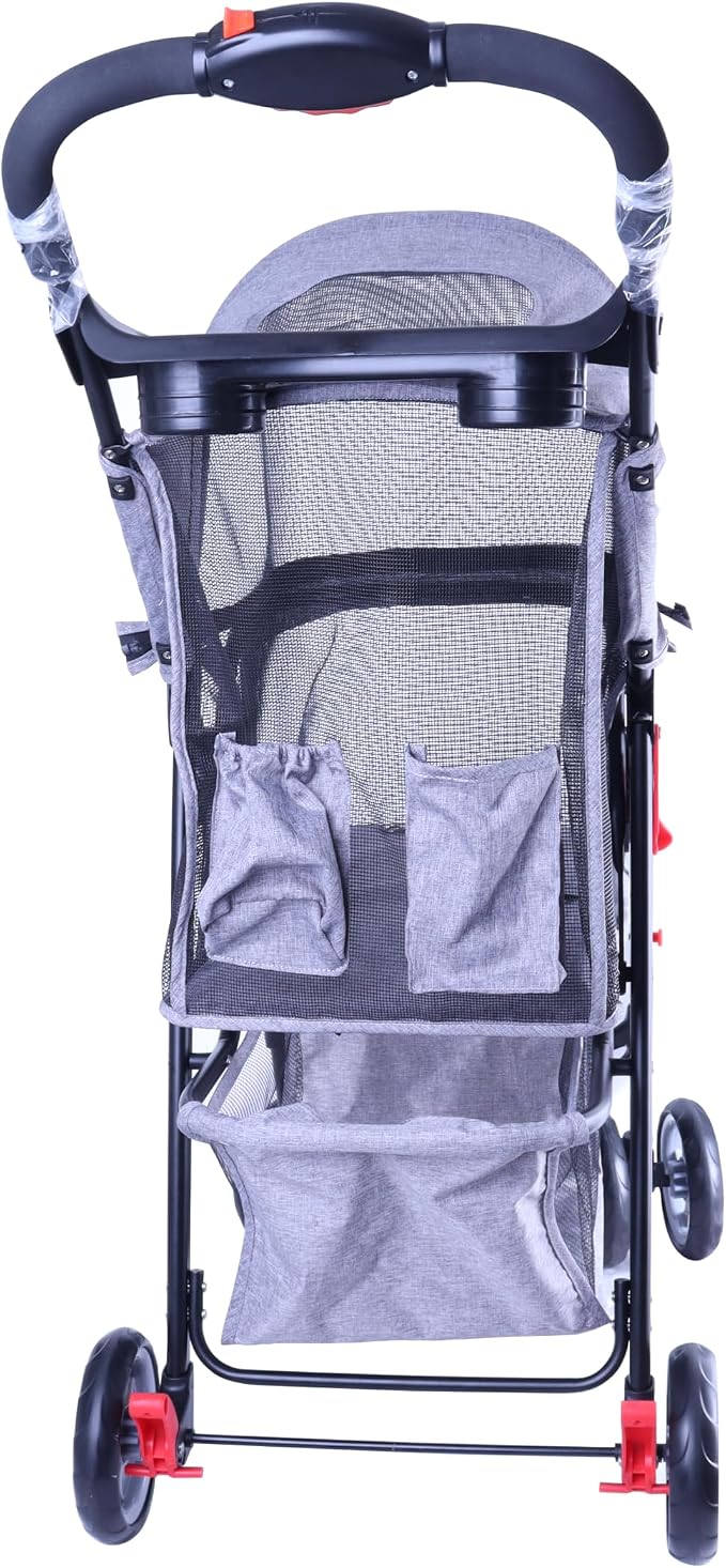 Full-Window pet Stroller 4 Wheels for Cats & Dogs, with Storage Basket,Cup Holder, Travel Puppy/Cats Stroller.Gray