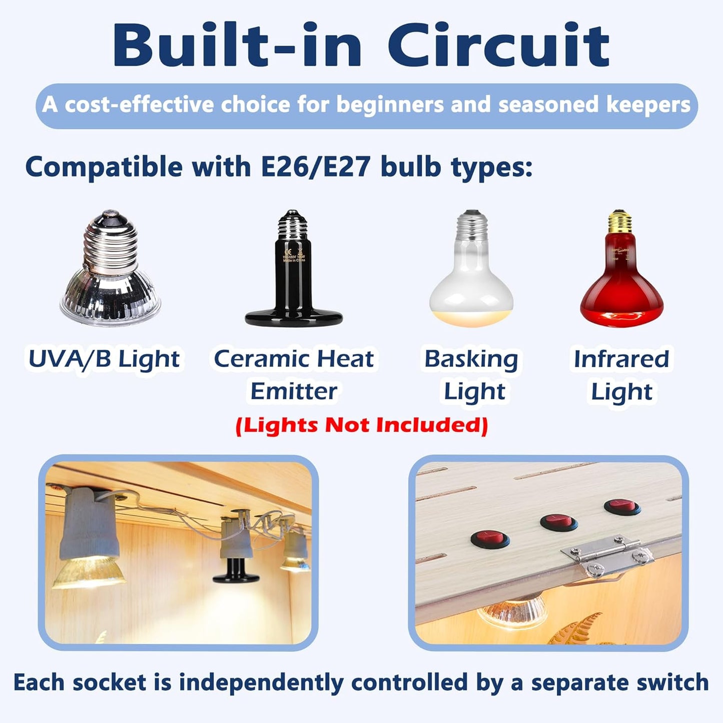 Prolee 65 Gallon Reptile Terrarium Tank Large 40" x 16" x 16", Bearded Dragon Tank with Roof Door, Snake Tank with Built-in Lamp Fixture and Switch, Side Windows, 40 Inch