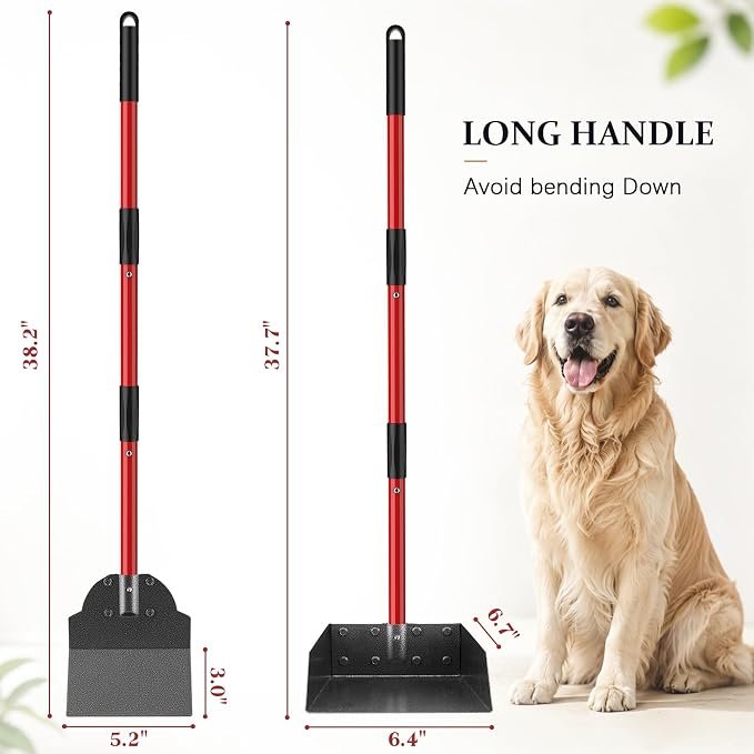 Pooper Scooper, Metal Poop Scooper for Small Medium Large Dog, Pet Supplies | No Bending, Long Handle, Heavy Duty, Stainless Steel, Rust Proof Scooper, Use on Gravel Dirt Concrete Yards Parks Dog Runs