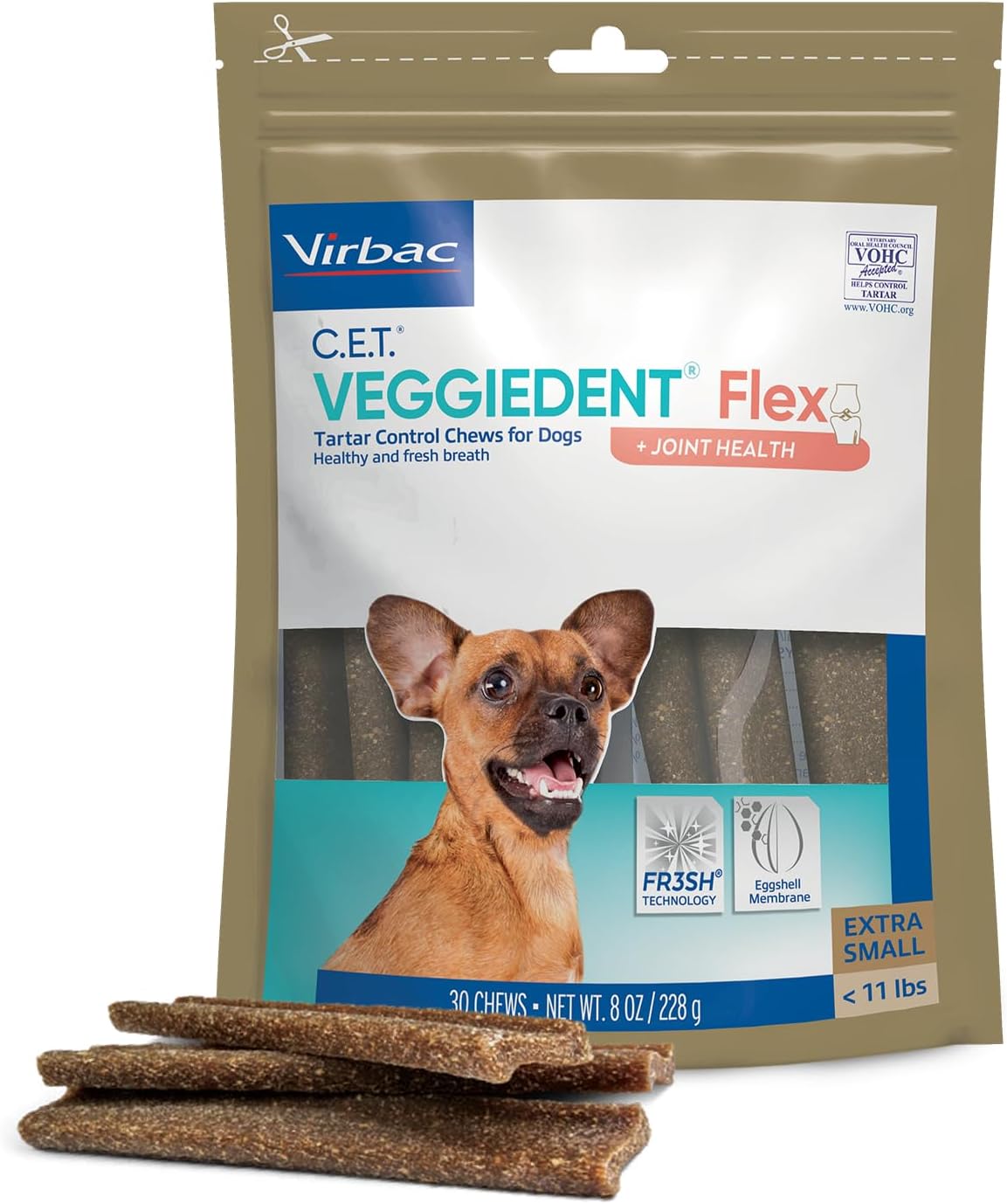 Virbac C.E.T. VEGGIEDENT Flex Tartar Control Chews for Dogs - Extra Small