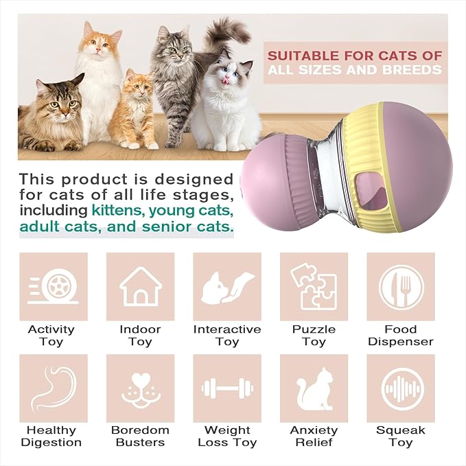 Cat Treat Dispensing Toy Kitten Puzzle Feeder & Food Dispenser Ball - Kitty Enrichment Toys for Indoor Cats Kitty Stimulating Tous