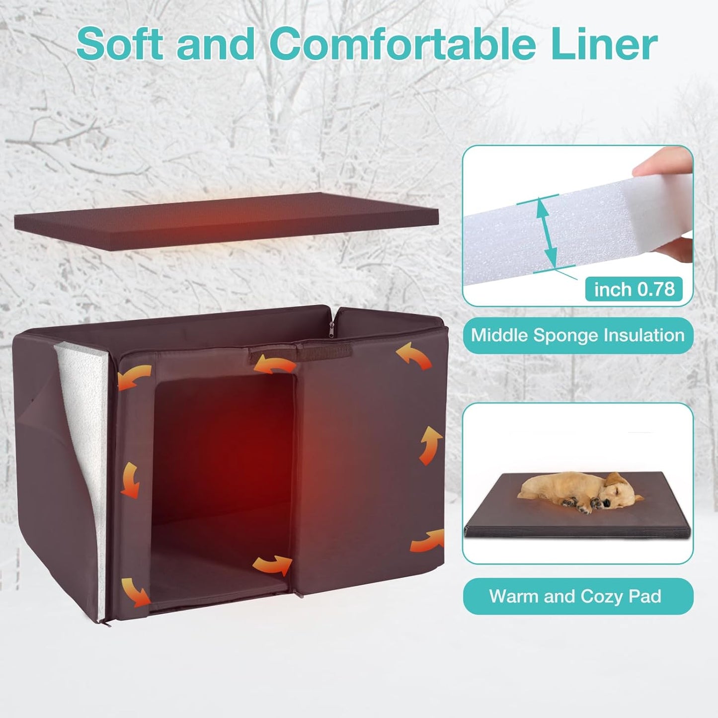 Feral Dog House Outdoor,Anti Bite Iron Frame Dog Kennel,Wood Warm Pets Home,Insulated Weatherproof Outside Shelter for Feral Animal (33.5"(L)×22"(W)×25.2"(H)-Grey-in)