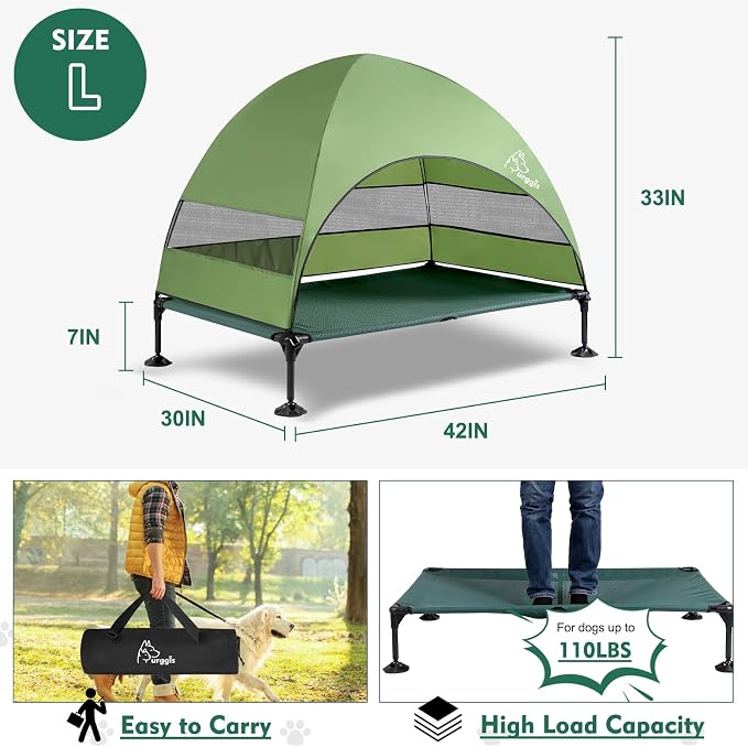 Outdoor Elevated Dog Bed with Canopy Portable Camping Dog Cot with Shade | Outside Raised Dog Tent Foldable Cooling Dog Bed with Canopy Shade for Small & Medium Dogs Off Ground Outdoor Indoor Use