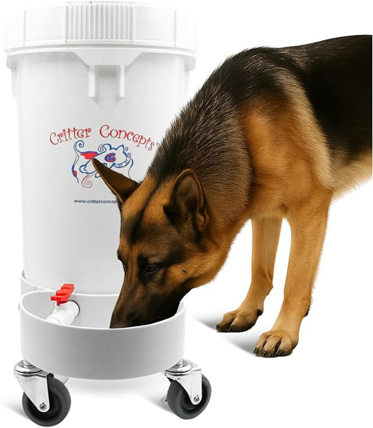3.5 Gallon Top Fill Gravity-Fed Dog Waterer, Locking Wheels, Food Grade | Choose quality over disposable products, with US support and replaceable parts.