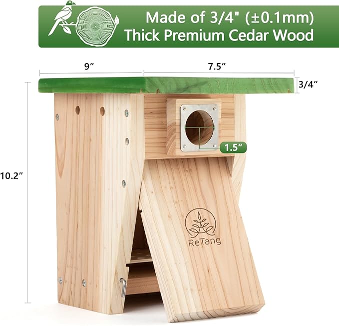 3/4 inch Thick Cedar Bird Houses with Metal Predator Guard, Nesting Box Birdhouse for Easy Cleaning, Wooden Bluebird Houses for Outside, Outdoor Wild Bird Watching, Swallow Wren Chickadee…