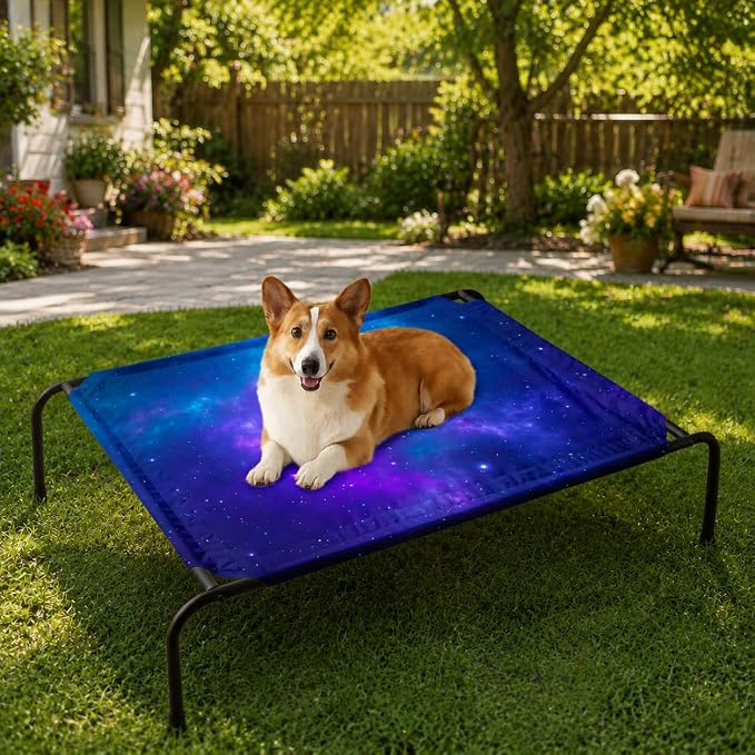 Galaxy Space Starry Orthopedic Elevated Dog Pet Bed(47"X31"X9"),with Metal Frame,Printing Breathable Waterproof Dog Kennel,Sleeping Bed Set for Small Medium Large Dogs Cats,for Home,Outdoor Use