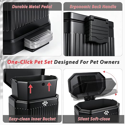 Metal Dog Poop Trash Can Outside with Odor Control Lid, 15L/4Gal Dog Waste Large Bin with Step-On Pedal, Removable Inner Bucket, Bin Bag Holder, 40 Waste Bags, Pet Waste Station for Indoor Outdoor
