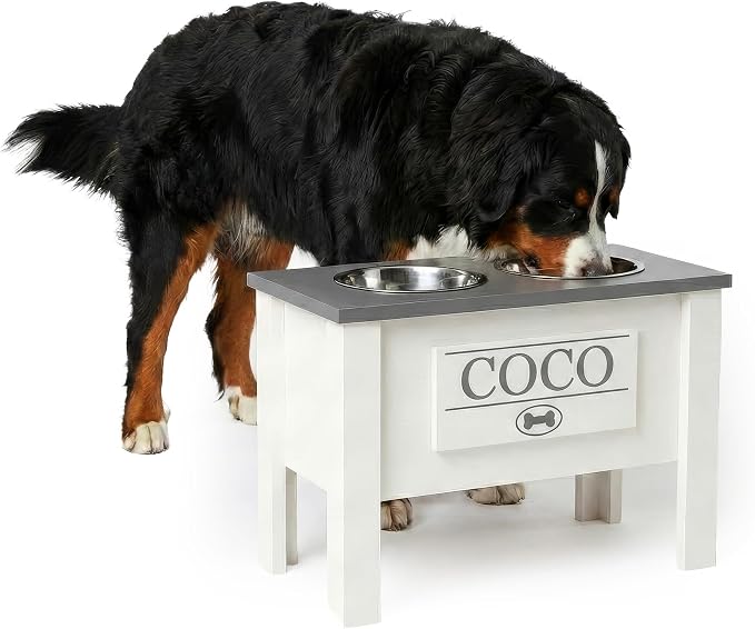 Elevated Dog Bowls for Large Dogs, Personalized Food Stand for Large Breed | Farmhouse Style, Elevated Wood Stand, Storage Container, Stainless Steel Bowls, Raised Anti-Slip Feeder, Made in USA