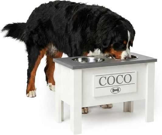 Elevated Dog Bowls for Large Dogs, Personalized Food Stand for Large Breed | Farmhouse Style, Elevated Wood Stand, Storage Container, Stainless Steel Bowls, Raised Anti-Slip Feeder, Made in USA