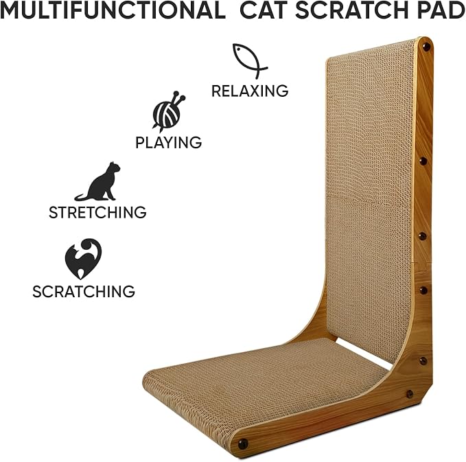 Cat Scratcher, 26 inch L Shape Cat Scratching Pad for Indoor Cats, Durable Sustainable Cardboard Scratcher, Recyclable Vertical Cat Scratch Pad to Protect Furniture, Large