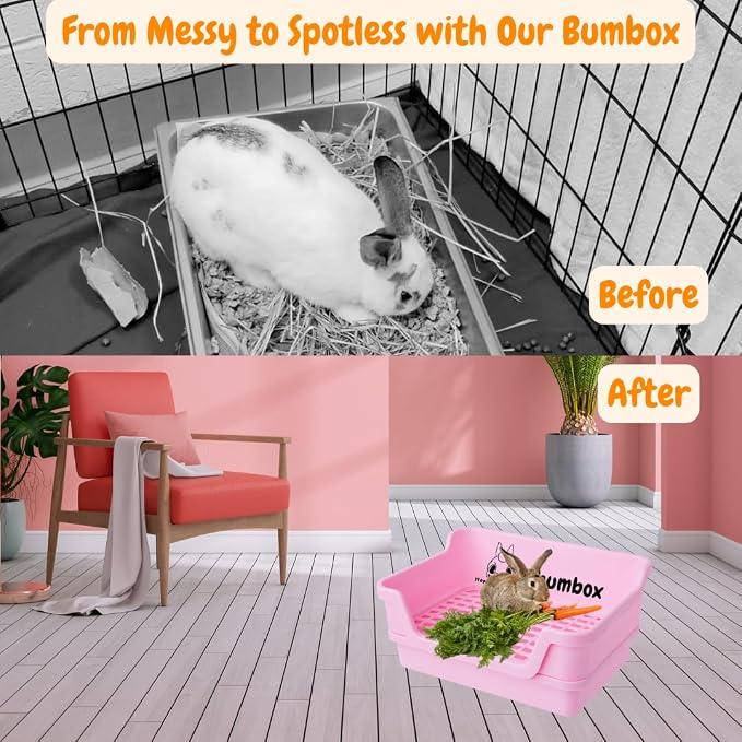 HoppScotch.bun Bumbox Large Rabbit Litter Box, 15.75" Training Cage with Plastic Grid for Small Animals, Indoor/Outdoor, Pink