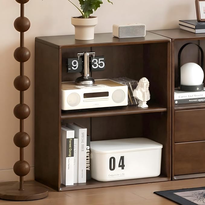 YESWOOD Modular Bookcase Storage Cubes, 100% Solid Rubberwood TV Stand Free Combination, Small Walnut Color Buffet Cabinet for Living Room Bedroom Study