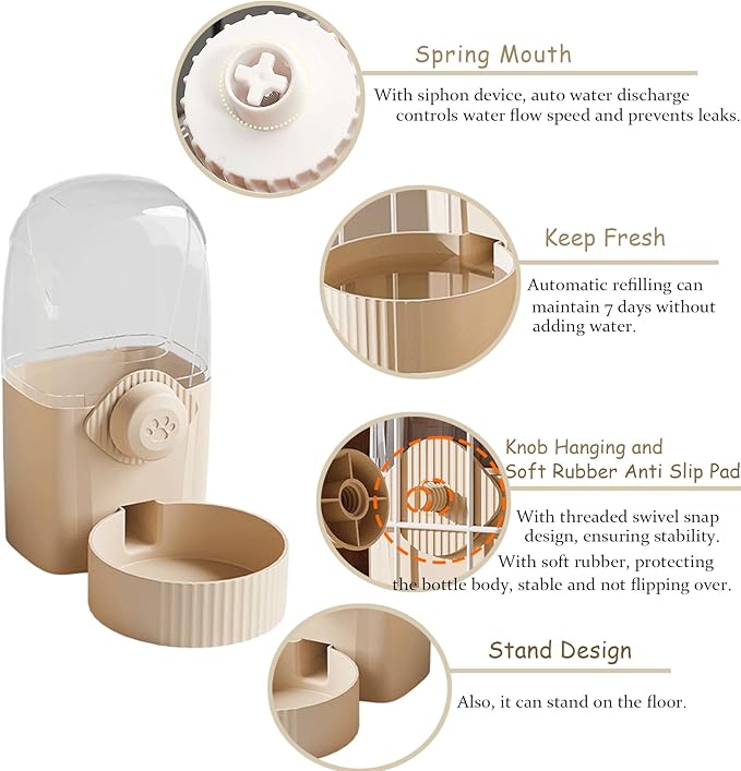 Hanging Cage Automatic Pet Food Water Dispenser 34oz, Large Capacity Feeder Gravity Refill Food and Siphon Suction Water Set for Dog Cat Rabbit Chinchilla and Ferret (Water Dispenser)
