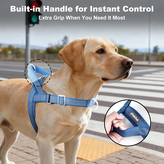 No Pull Dog Harness with Handle, Adjustable Soft Mesh Padded Vest | Reflective Walking Harness with Front Clip for Small Medium Large Dogs, Quick Fit No Escape for Training, Blue, XL