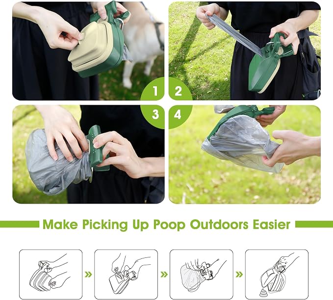 Super Design Portable and Versatile Pet Poop Scooper, Ideal for Walking Traveling and Camping with Small and Large with CLeash Clip and Garbage Bag Bin Dogs Poop Scooper Large