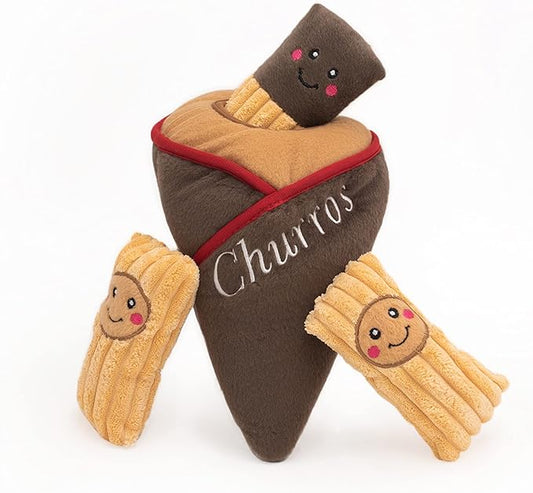 ZippyPaws Burrow- Interactive Dog & Puppy Toys for Boredom, Stimulating Pet Products to Keep Them Busy, Hide & Seek Plush Dog Puzzle, Enrichment Squeaky Toy, for Small & Medium Dogs- Churro Cone