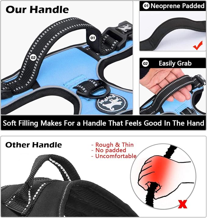 PoyPet No Pull Dog Harness Small with Front Clip & Neck Release Buckle | No Choke, Adjustable Vest, Reflective, Back Clip, Lockable, Soft Padded Handle for Walking Training, S, Light Blue