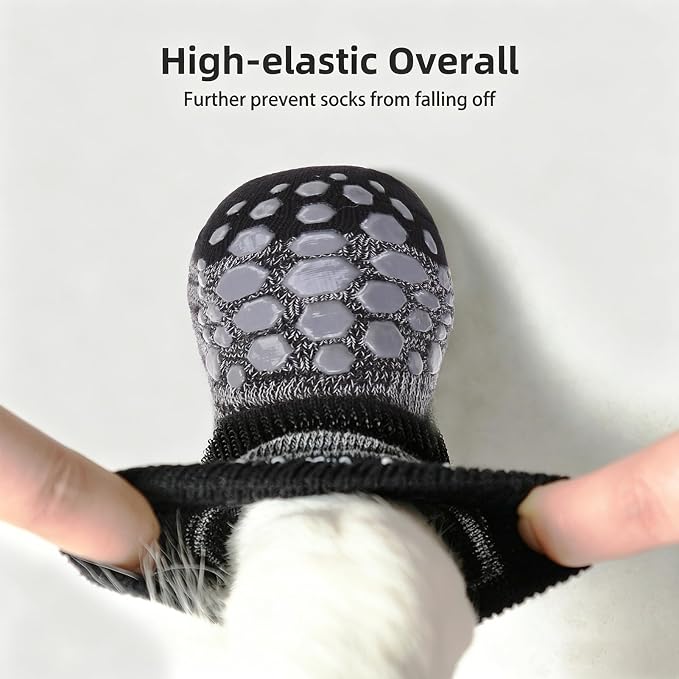 PUPTECK Anti-Slip Dog Socks with Double Sides for Small Medium Large Dogs Hardwood Floors Prevents Licking, Dog Shoes for Hot Pavement Traction Control Paw Protector for Senior Dogs, Striped Black L
