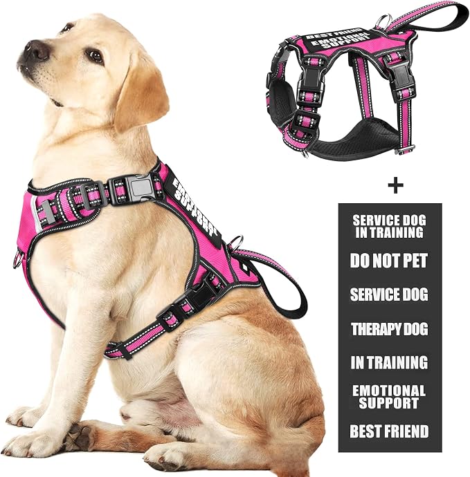 Service Dog Vest No Pull Dog Harness with 7 Dog Patches, Reflective Pet Harness with Durable Soft Padded Handle for Puppies, Small, Medium, Large, and Extra-Large Dogs