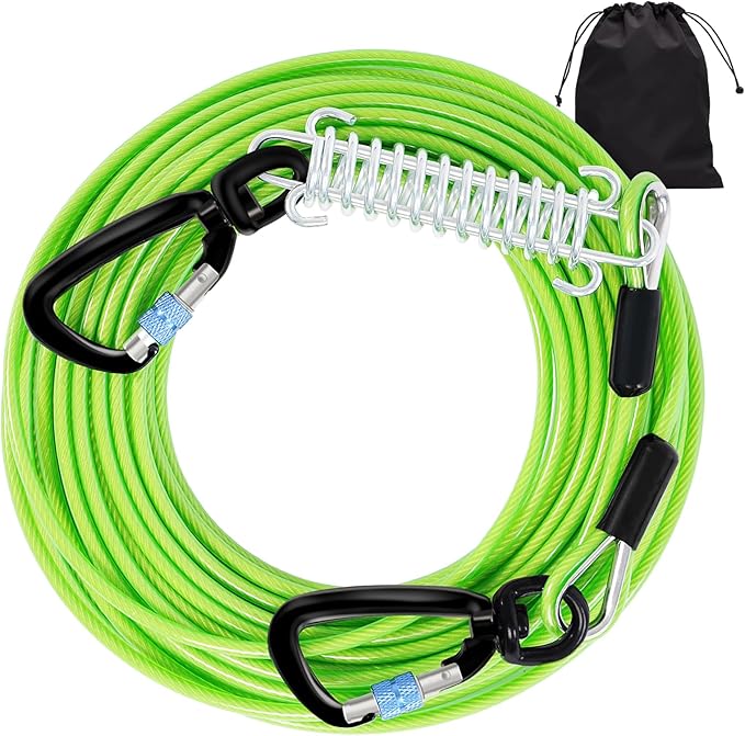 Snagle Paw Dog Leads for Yard 50FT-1000LBS Break Strength,Heavy Duty Tie Out Cable for Dogs with Swivel Lockable Hook & Spring,Chew Proof Dog Chain for Outside,Dog Run Cable for Medium Large Dogs