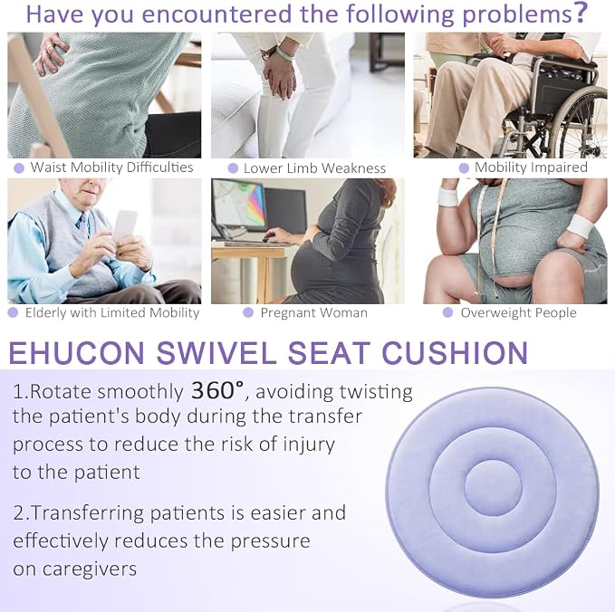Swivel Seat Cushion 360 Degree Rotating Seat Cushion Light Weight Portable Pivot Disc Pad for Elderly, Pregnant Woman, Swivel Car Seat. Easy Turning from Bed to Wheelchair or Chair-17.7"X17.7"