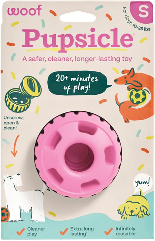 WOOF Pupsicle Interactive Dog Ball Toy for Dogs Small 10-25 lbs - Pink | Long-lasting enrichment toy for small dogs, easy-fill design, low-mess play, made of natural rubber, easy to clean