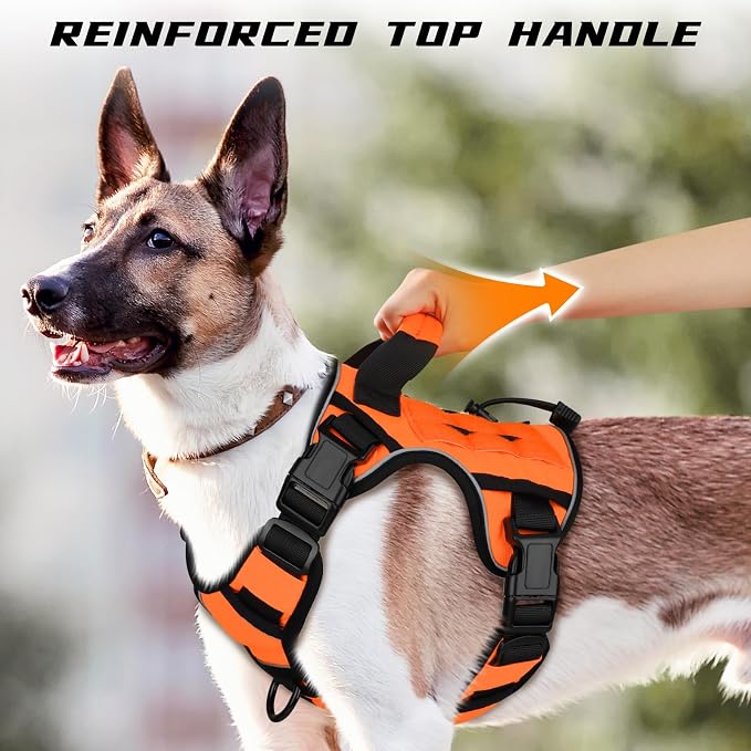 WINGOIN Orange Tactical Dog Harness for Small Dogs,No Pull Dog Harness | Heavy Duty with Handle,Adjustable Reflective,Military K9 Body Pet Vest,for French Bull Pugdog,for Walking Training Running
