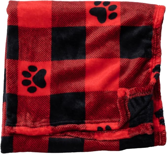 Pet Dog Cat Blanket Ultra Soft Cozy Fleece Paw Print Design Machine Washable Durable for Crates Beds Sofas Travel (Buffalo Paws, Large)
