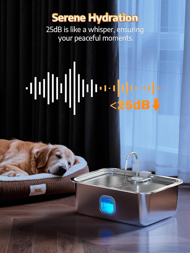 4.2Gal Dog Water Fountain for Large Dogs, 16L Stainless Steel Large Dog Fountain Water Bowl with Deeper & Wider Drinking Tray, Automatic Pet Water Dispenser with Visible Window (with 3 Filters)