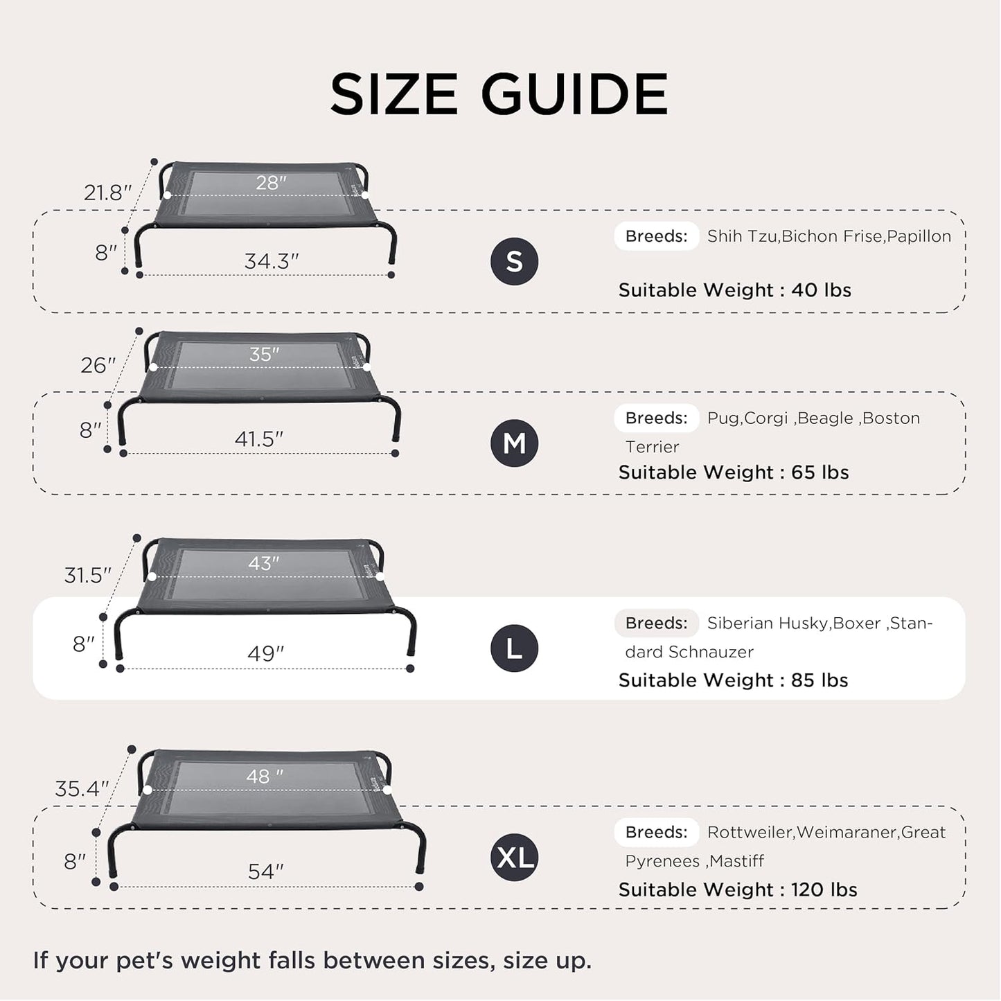 Bedsure Outdoor Elevated Dog Bed Large Sized Dog, Portable Indoor & Outdoor Cooling Raised Cot Pet Hammock Bed with Skid-Resistant Feet, Frame with Breathable Mesh, Striped Grey, 49 inches
