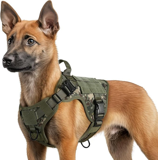 rabbitgoo Tactical Dog Harness for Small, Heavy Duty Military No Pull Vest | Sturdy Metal Buckles, 5 Adjustments, Molle System, Powerful Pullers for Training, Hunting, Outdoor, Green Camo, Small