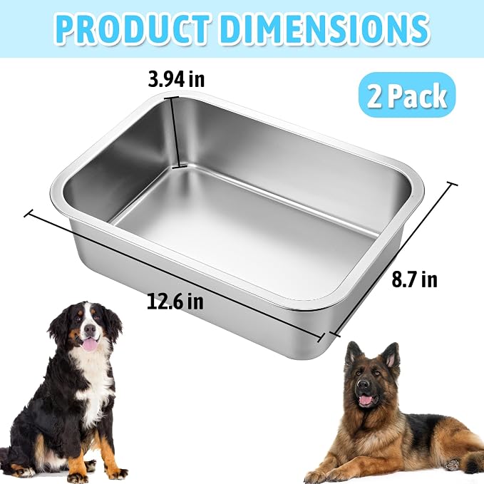 Fhiny 2 PCS Stainless Steel Dog Bowl, 1.2 Gallon Capacity Metal Dog Food & Water Bowls for Medium, Large, X-Large Dogs Indoor & Outdoor Universal Dog Bowl Dishwasher Safe