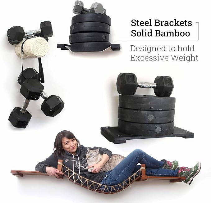 CatastrophiCreations Cat Fort Set - Multiple-Level Cat Hammock & Climbing Activity Center Wall-Mounted Cat Tree Shelves