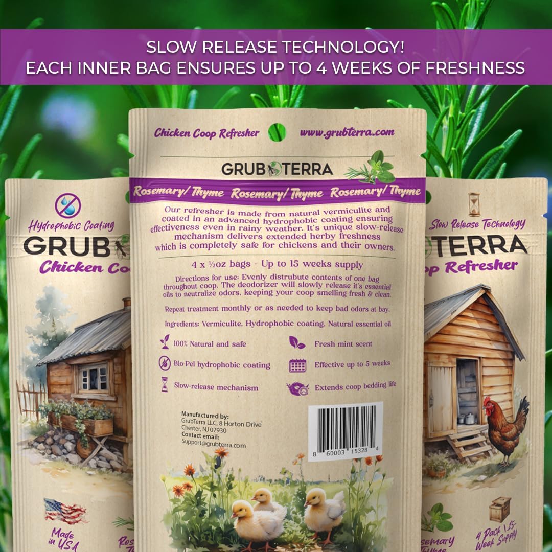 GrubTerra Coop Refresher Odor Freshener for Chicken Pen, Suitable for Chicken Waterer and Chicken Feeder, Smell Control Solution for Clean and Fresh Chicken Living Environment