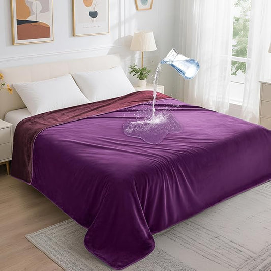 LOOBANI Waterproof Blanket for Twin Bed, Purple Throw Blanket 60" x 80" | Dog Splash Blankets for Large Dogs, Reversible Spill-Proof Couch Cover for Sofa Protection, Movie Nights, Camping, Noise Free