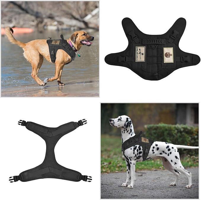 Tactical Dog Vest Harness, Outdoor Training Service Dog Vest Adjustable Military Working Dog Vest with Molle System and Rubber Handle Large (Pack of 1) Black