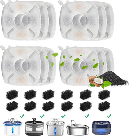 DOOOB 24 Pcs Cat Water Fountain Filter, 12 Packs Cat Fountain Filter, Cat Fountain Replacement Filters, Pet Water Fountain Filters for 95oz/2.8L Pet Water Fountain