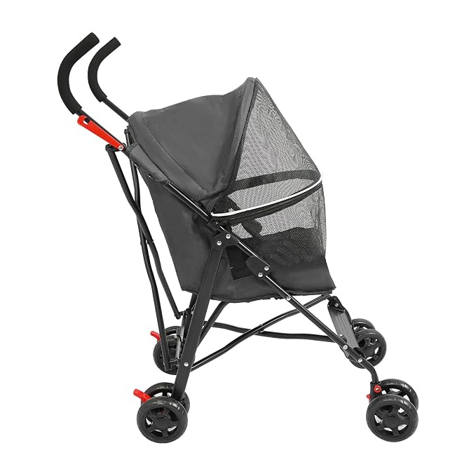 Pet Stroller for Small Medium Dogs Cats up to 22 lbs, Lightweight Foldable Dog Stroller with 360° Wheels & Brakes, Safety Tether, Breathable Mesh, Removable Washable Cushion