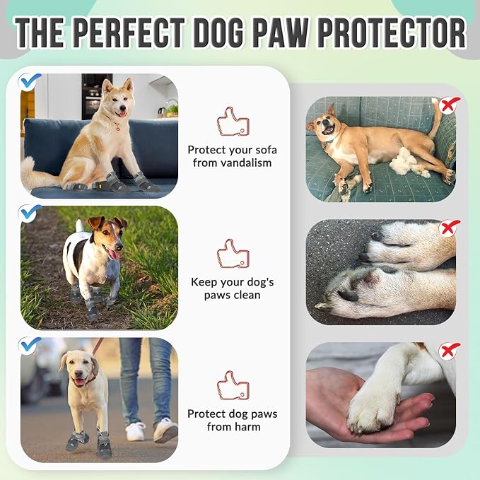 SlowTon Dog Shoes for Large Small Medium Dogs - Waterproof Dog Boots for Summer Hot Pavement, Paw Protector for Outdoor Walking Winter Snow, Anti-Slip Rubber Dog Booties for Hardwood Floor (Grey, 1)