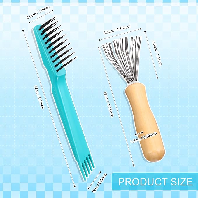 Boao 2 Pack Hair Brush Cleaning Tool,2-in-1 Comb Rake and Brush Cleaner for Removing Hair,Dust and Buildup,Mini Hairbrush Accessory for Home&salon(Green, Wood Color,Polished Wooden Handle Rake)