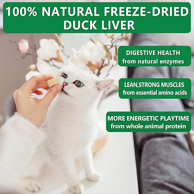 JADINGSFRM Freeze Dried Duck Liver Dog & Cat Treats, High Protein Single Ingredient, All Nature Raw, Grain Free, Gluten Free, Dog Treats for Training and Food Topper 8.8 Oz
